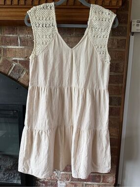 Altar’d State Small Boho Baby Doll Dress Cream 100% Cotton Crochet Breathable